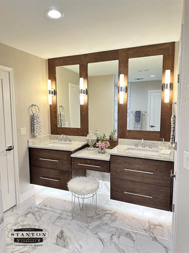 Hall bathroom remodel showing new vanity  