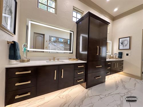 Floating bathrooom cabinets with under lighting & lighted mirrors