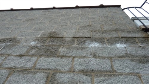 Building Envelope Consulting - Wet Split Face Block, Clay Coping 