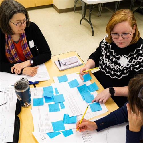 Colleagues collaborating during an exhibit development workshop.