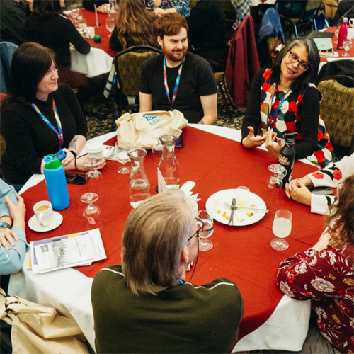 Connections being made at a speed netowrking event.