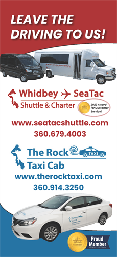 Whidbey Seatac Shuttle and The Rock Taxi Rack Card design