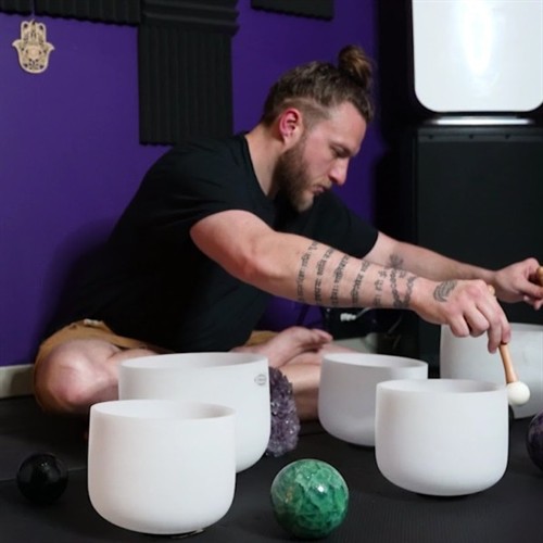 Sound healing with crystal singing bowls in the Sound Lounge