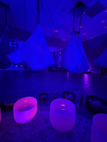 Aerial Sound bath at Just Breathe Yoga Center