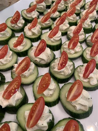 Cucumber Bites with Tomato and Herbed Cream Cheese