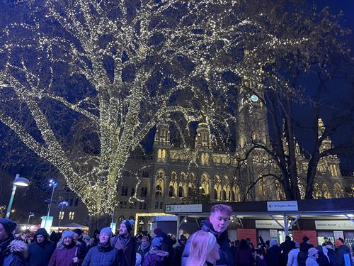 Capturing the magic of an Austrian Christmas market – twinkling lights, festive cheer, and cozy holiday vibes!