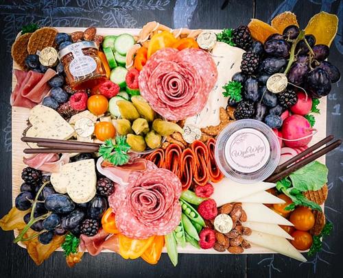 Traditional Charcuterie Board: meats, cheeses, fruits, veggies, nuts, sweet treats and more!
