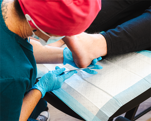 Jamie, LPN, one of RWHC's foot care nurses, providing foot care