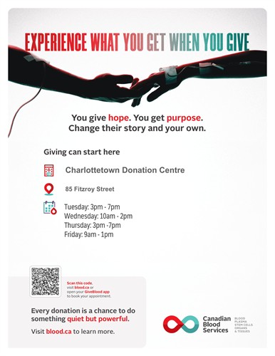 To schedule an appointment, download the GiveBlood app; or set up an account with blood.ca; or call 1 888 2DONATE (1-888-236-6283)