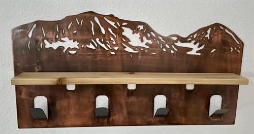 Great Northern Mountain Coat Rack - Finished with a copper paint finish for an alpine glow look, with a cedar shelf.