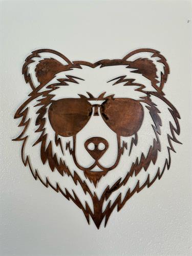 "Cool Bear" copper paint metal wall art.