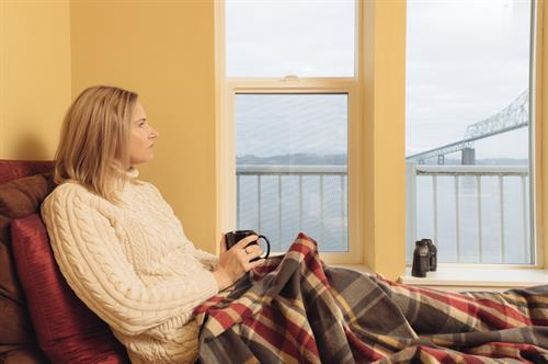 Cozy window seat for ship watching.