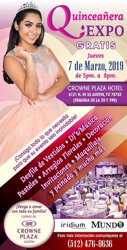 Quinceañera Expo - Trade Show at the Crowne Plaza Hotel - March 7th at 5pm. - 2019 / Spot Reservation: 512.947.5979