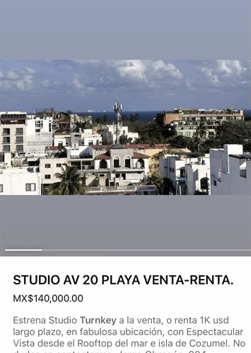 Check out this nice studio in Cozumel for sale only 140K