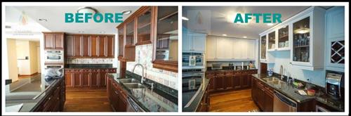 Replaced back splash and painted upper cabinets. Replaced back splash and painted upper cabinets.