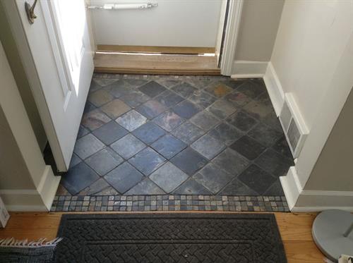 Removed some of wood flooring and then installed granite tile to save elderly clients from tripping I made it level to other floor. Removed some of wood flooring and then installed granite tile to save elderly clients from tripping I made it level to other floor.