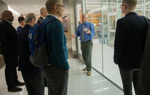 Peter Duda, Director of the Pritzker Nanofabrication facility gives a walking tour of the cleanroom Peter Duda, Director of the Pritzker Nanofabrication facility gives a walking tour of the cleanroom