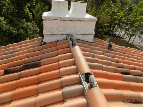 Hurricane roof tile and flashing damage, Coral Gables, FL