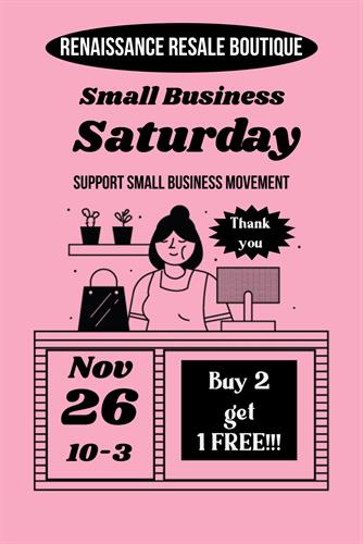 Join us for Small Business Saturday and save!!