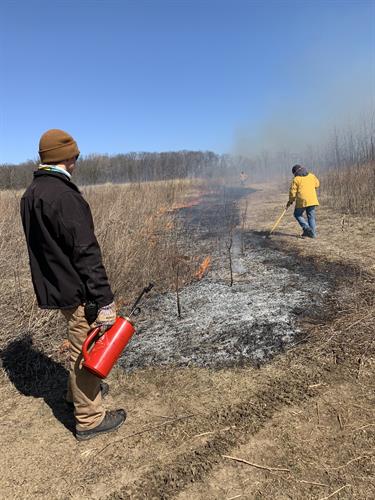 Staff carrying out prescribed prairie burn