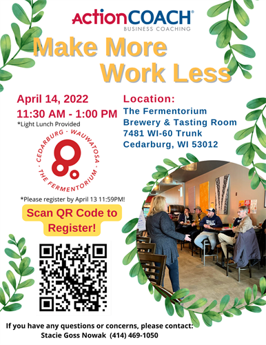 April 14th 2022 Free Business Owners Workshop form 11:30-1pm at Fermentorium Cedarburg