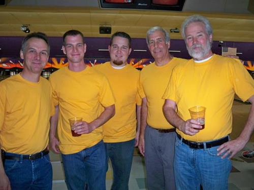Chamber Bowling, left to right: Joe Wollack, Mike Schneider, Brendan Redfield, Andy Balosie, Jim Rayner