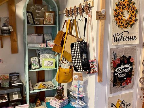 The bag and book nook in the Kelly's Wings Gift Shop