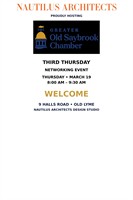 Third Thursday Connections Hosted by Nautilus Architects 3/20/26 9 Halls Road in Old Lyme at 8am
