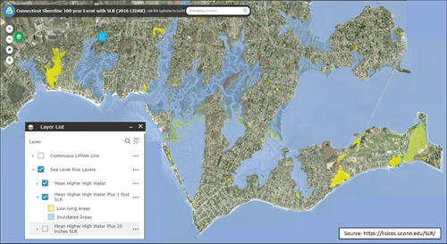 Mean high tide with one foot of sea level rise