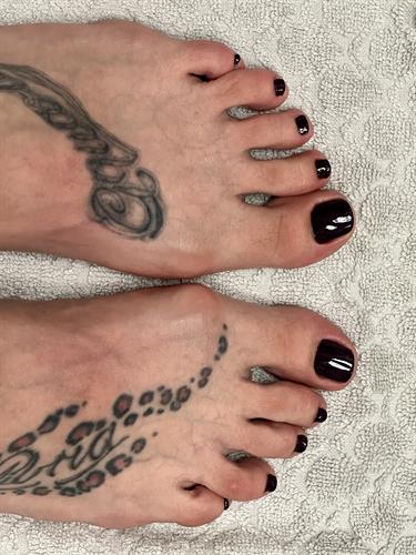 Pedicured toes featuring Zoya polish 