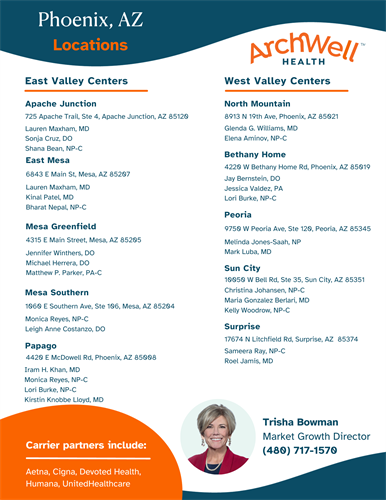 Our ten (10) center locations across the valley. 