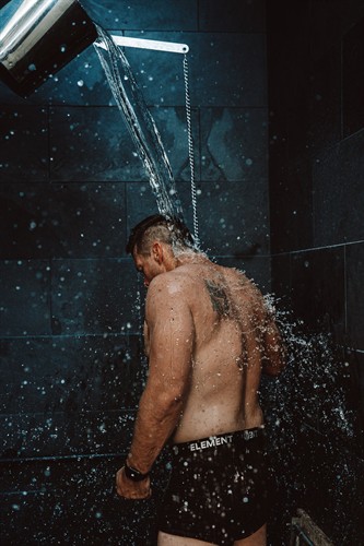 Our Scandanavian style bucket shower.        Credit for photo goes to @slatemediacreative and @hannahlorsch