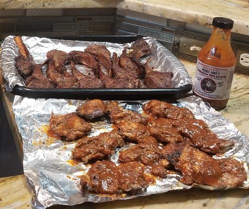 Chicken thighs "Baptized" in Prince Ruby's Premium BBQ Sauce