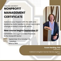 Advance Your Career with a Nonprofit Management Certificate from Oakland University - New Cohort begins September 8!