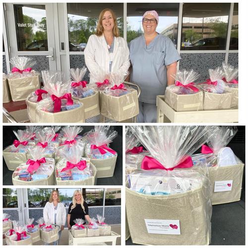 Glamorous Moms Foundation President Shannon Lazovski makes her monthly donation of New Mom Baskets to Corewell Health Troy Family Birthing Center.