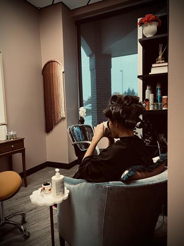 Client relaxing with coffee