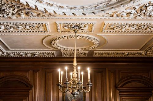 The carved plaster ceiling in the Christopher Wren Dining Room