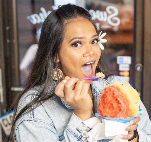 Customer posing with shave ice!