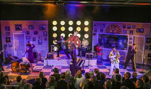 The cast of Million Dollar Quartet at Actors’ Playhouse at the Miracle Theatre. Photo by George Schiavone.