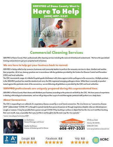 Commercial Cleaning Proactive & COVID-19 https://www.servprodanecountywest.com/blog/#207285