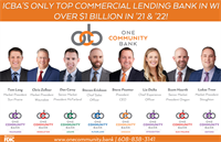 One Community Bank Named Top Commercial Lender in Wisconsin Second Year in a Row