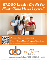 One Community Bank to Host First-Time Homebuyer Seminars