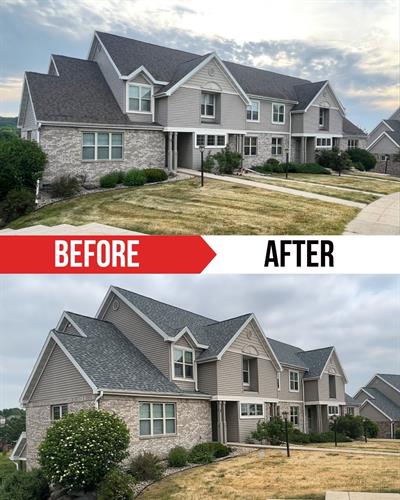A pristine new roof on a building of a commercial roofing customer in Madison, WI. Working with property managers and HOA boards is a specialty of Badgerland Exteriors. We specialize in helping budget, plan, and execute these projects.