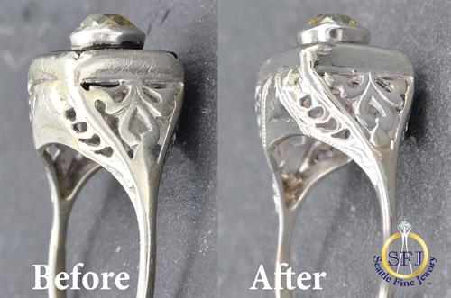 Expert restoration of a 100-year-old ring, done in-house.