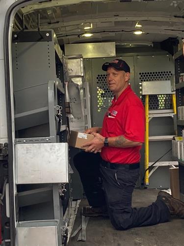 Service Technician Bill stocking his van.