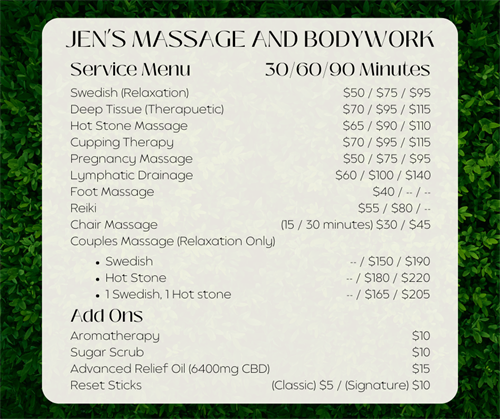 Service Menu as of July 2026
