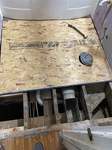 Bathroom subfloor replacement in progress