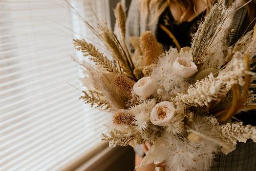 Dried flowers and grasses in Lavender Blue Floral bouquet for boudoir photos