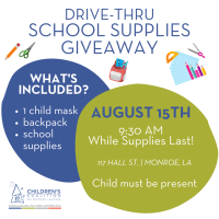 Drive-Thru School Supply Giveaway - Children's Coalition for Northeast Louisiana