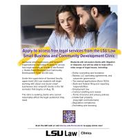 Free legal assistance as clients of the LSU Law Small Business and Community Development Clinic